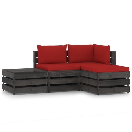 vidaXL Muebles de jardín 4 piezas con cojines madera impregnada gris