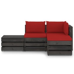 vidaXL Muebles de jardín 4 piezas con cojines madera impregnada gris