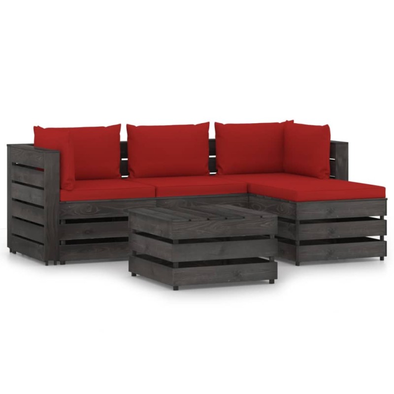 vidaXL Muebles de jardín 5 piezas con cojines madera impregnada gris vidaXL Muebles de jardín 5 piezas con cojines madera impregnada gris