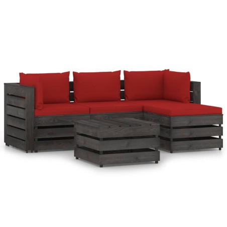 vidaXL Muebles de jardín 5 piezas con cojines madera impregnada gris