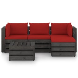 vidaXL Muebles de jardín 5 piezas con cojines madera impregnada gris