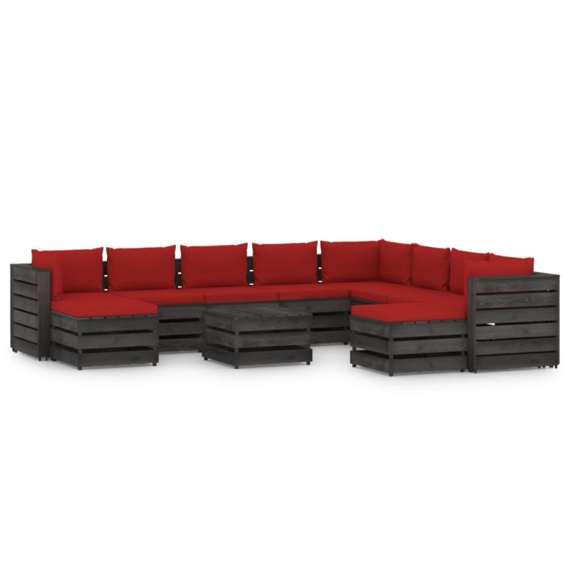 vidaXL Muebles de jardín 11 piezas con cojines madera impregnada gris vidaXL Muebles de jardín 11 piezas con cojines madera impregnada gris