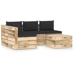 vidaXL Muebles de jardín 5 piezas con cojines madera impregnada verde