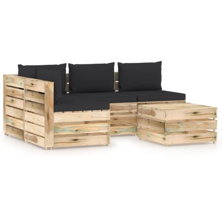 vidaXL Muebles de jardín 5 piezas con cojines madera impregnada verde