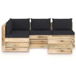 vidaXL Muebles de jardín 5 piezas con cojines madera impregnada verde