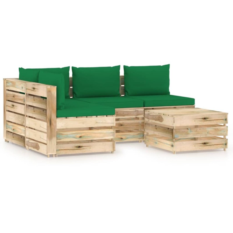 vidaXL Muebles de jardín 5 piezas con cojines madera impregnada verde vidaXL Muebles de jardín 5 piezas con cojines madera impregnada verde
