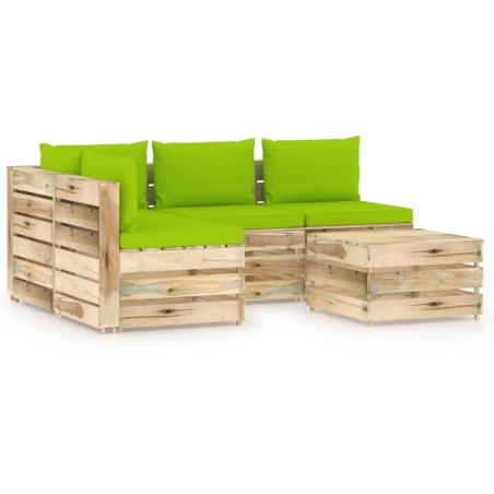 vidaXL Muebles de jardín 5 piezas con cojines madera impregnada verde