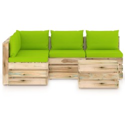 vidaXL Muebles de jardín 5 piezas con cojines madera impregnada verde