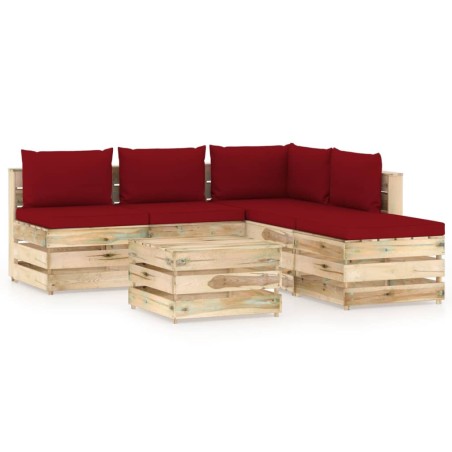 vidaXL Muebles de jardín 6 piezas con cojines madera impregnada verde