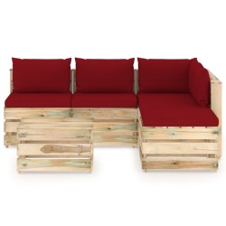 vidaXL Muebles de jardín 6 piezas con cojines madera impregnada verde