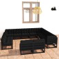 vidaXL Set de muebles de jardín 12 pzas con cojines madera pino negro