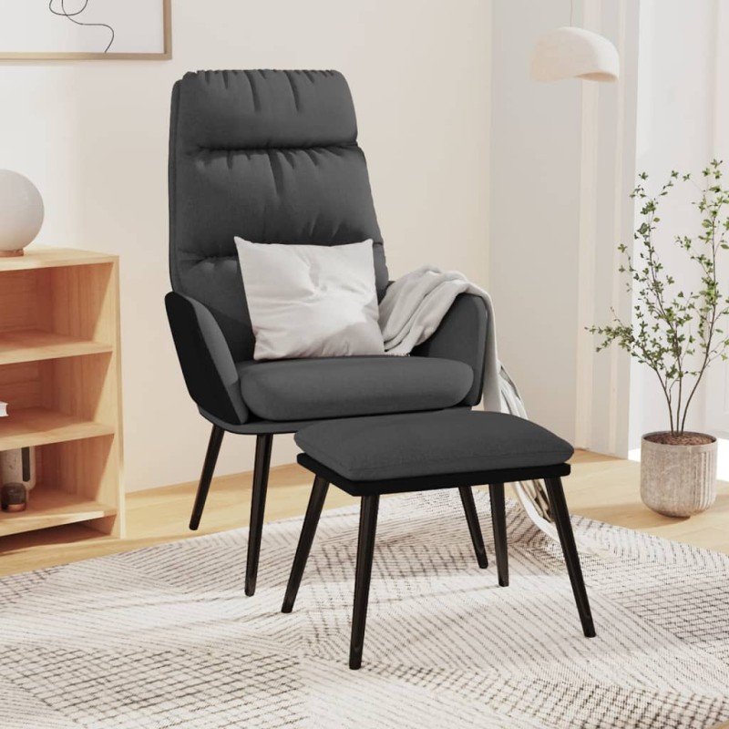 vidaXL Sillón de relax con taburete tela y piel sintética gris oscuro vidaXL Sillón de relax con taburete tela y piel sintética gris oscuro