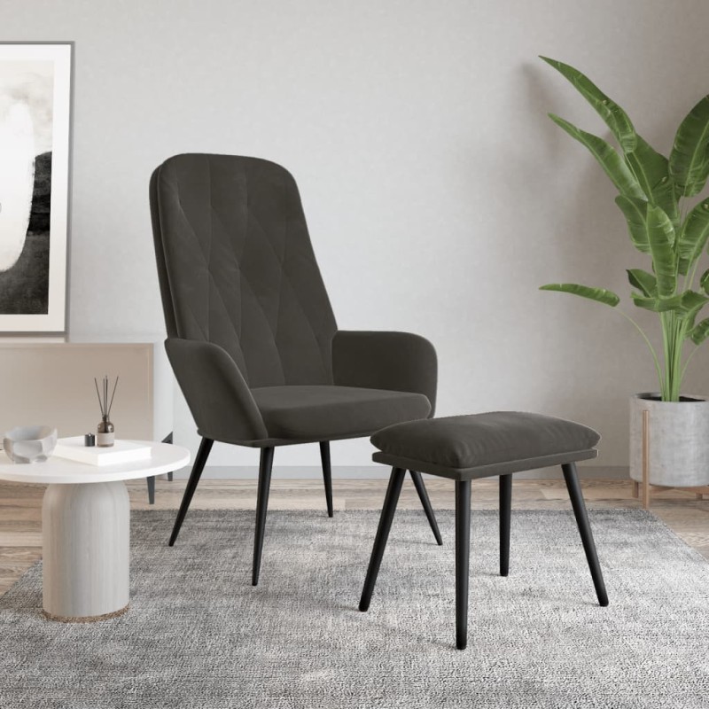 vidaXL Sillón de relax con taburete terciopelo gris oscuro vidaXL Sillón de relax con taburete terciopelo gris oscuro