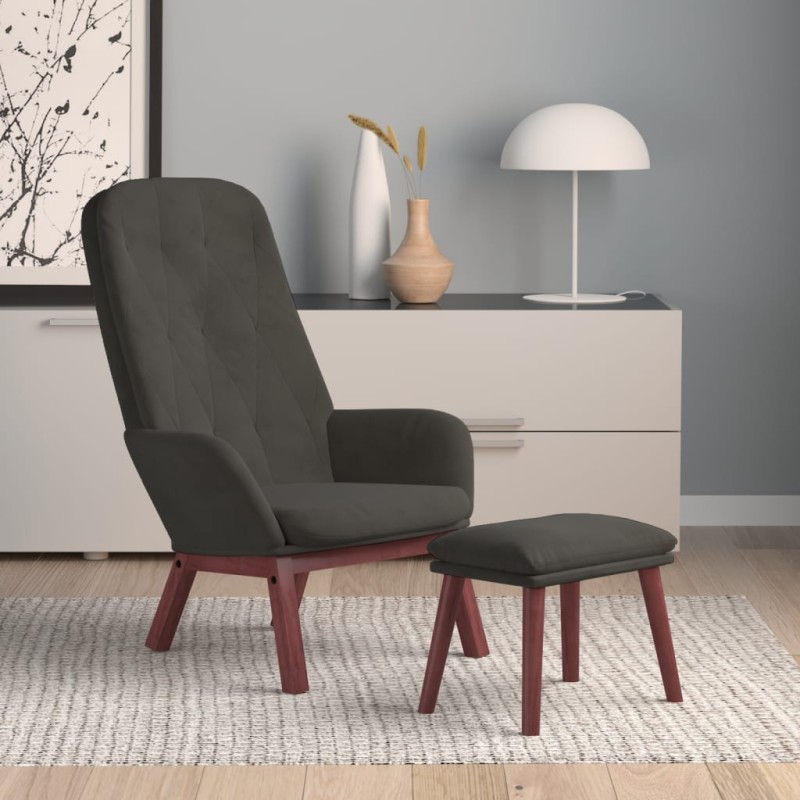 vidaXL Sillón de relax con taburete terciopelo gris oscuro vidaXL Sillón de relax con taburete terciopelo gris oscuro