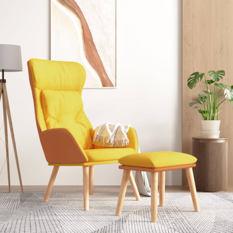 vidaXL Sillón relax y taburete tela y cuero sintético amarillo mostaza vidaXL Sillón relax y taburete tela y cuero sintético amarillo mostaza