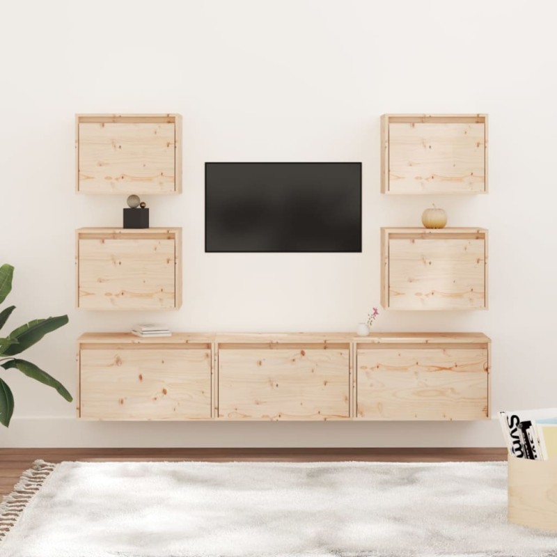 vidaXL Muebles para TV 7 piezas madera maciza de pino