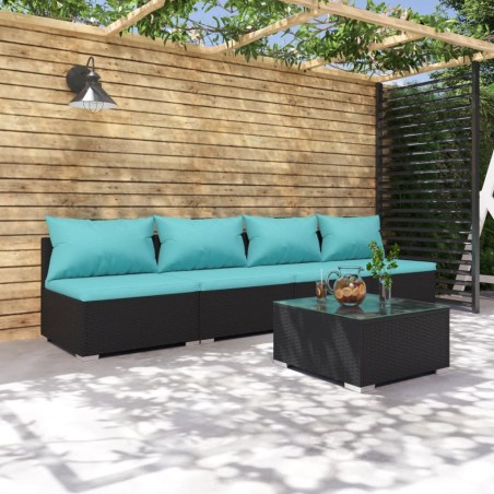 vidaXL Set de sofás de jardín 5 piezas y cojines ratán sintético negro