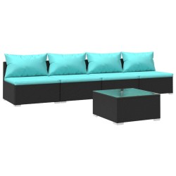 vidaXL Set de sofás de jardín 5 piezas y cojines ratán sintético negro