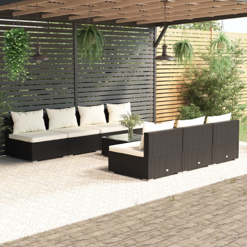vidaXL Set de sofás de jardín 8 piezas y cojines ratán sintético negro vidaXL Set de sofás de jardín 8 piezas y cojines ratán sintético negro