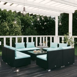 vidaXL Set de muebles de jardín 9 pzas y cojines ratán sintético negro