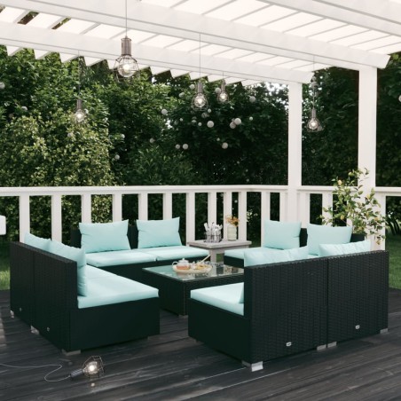 vidaXL Set de muebles de jardín 9 pzas y cojines ratán sintético negro