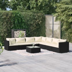 vidaXL Set de muebles de jardín 8 pzas y cojines ratán sintético negro