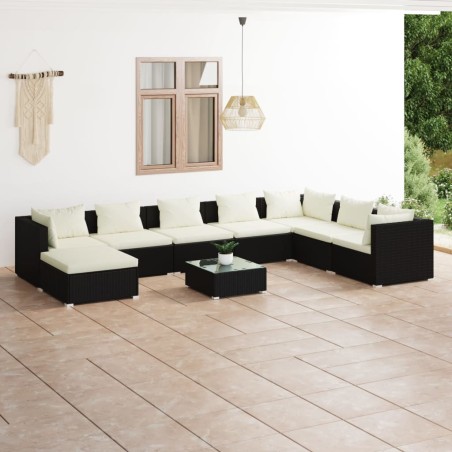 vidaXL Set de muebles de jardín 9 pzas y cojines ratán sintético negro
