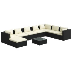 vidaXL Set de muebles de jardín 9 pzas y cojines ratán sintético negro