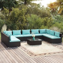 vidaXL Set de muebles de jardín 10 pzas cojines ratán sintético negro