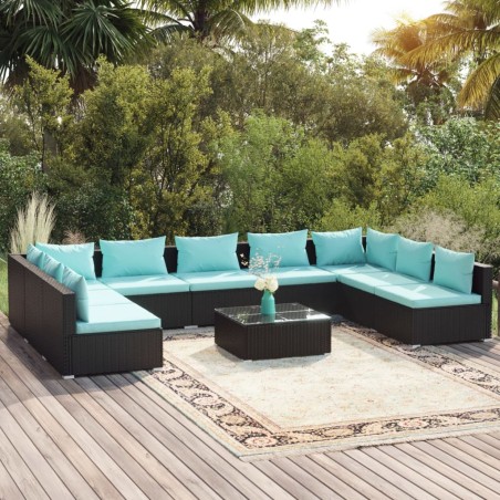 vidaXL Set de muebles de jardín 10 pzas cojines ratán sintético negro