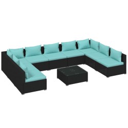 vidaXL Set de muebles de jardín 10 pzas cojines ratán sintético negro