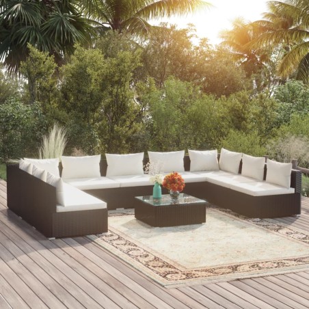 vidaXL Set muebles de jardín 10 pzas y cojines ratán sintético negro