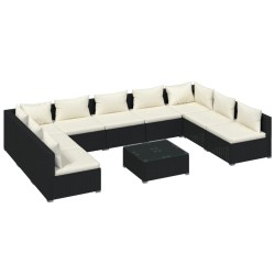 vidaXL Set muebles de jardín 10 pzas y cojines ratán sintético negro