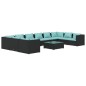 vidaXL Set de muebles de jardín 11 pzas cojines ratán sintético negro
