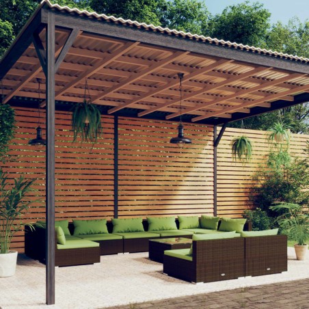 vidaXL Set muebles de jardín 10 pzas y cojines ratán sintético marrón