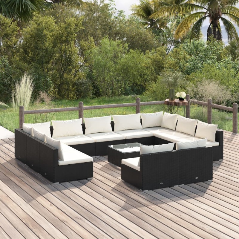 vidaXL Set de muebles de jardín 12 pzas cojines ratán sintético negro vidaXL Set de muebles de jardín 12 pzas cojines ratán sintético negro
