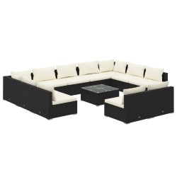 vidaXL Set de muebles de jardín 12 pzas cojines ratán sintético negro