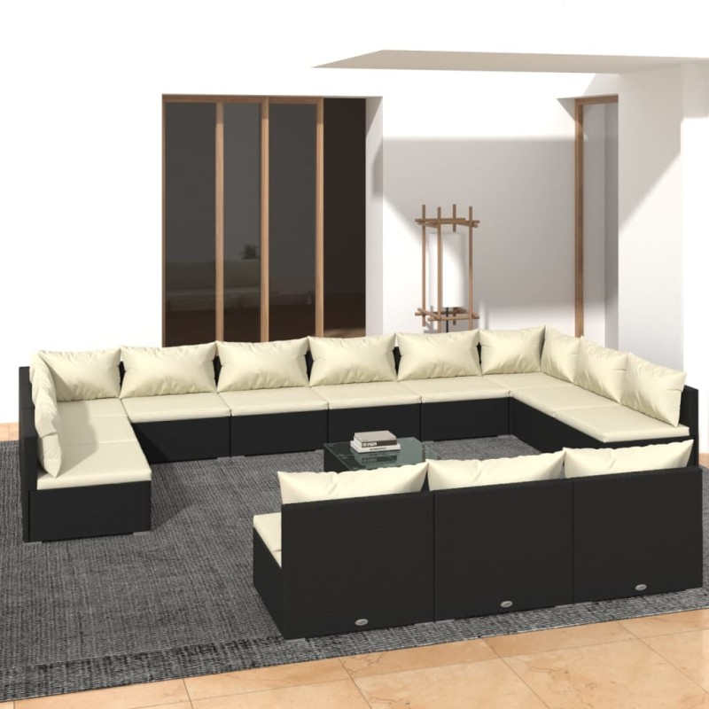 vidaXL Set de muebles de jardín 14 pzas cojines ratán sintético negro vidaXL Set de muebles de jardín 14 pzas cojines ratán sintético negro