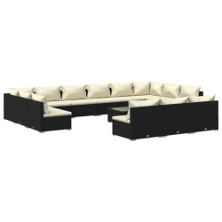 vidaXL Set de muebles de jardín 14 pzas cojines ratán sintético negro
