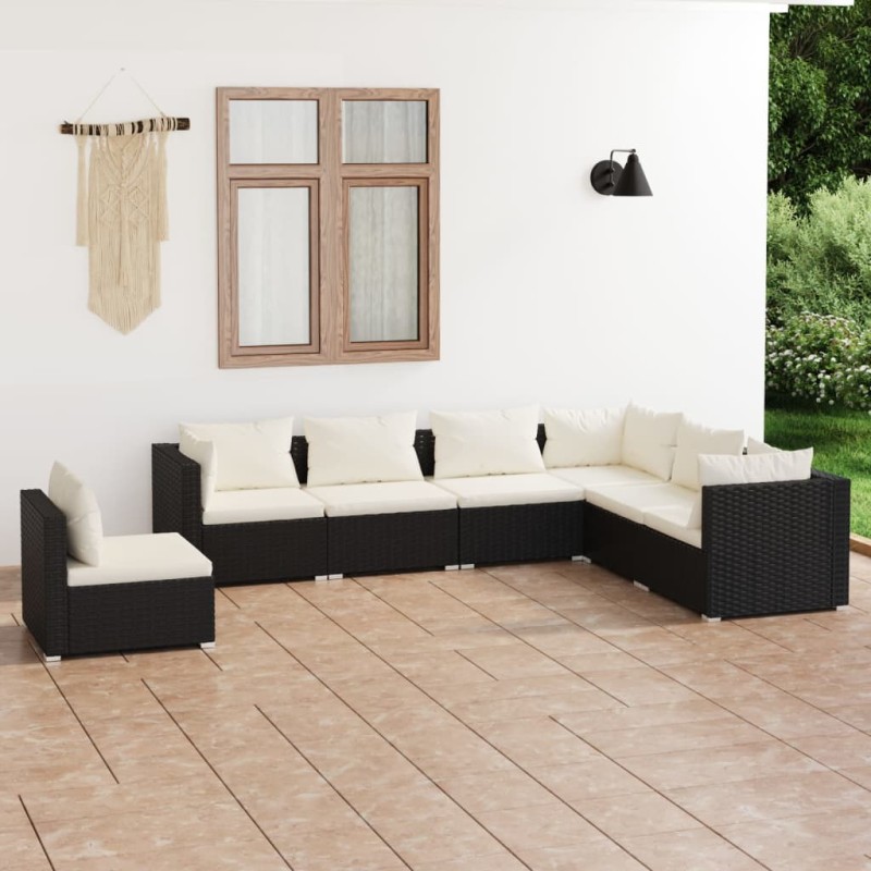 vidaXL Set de muebles de jardín 7 pzas y cojines ratán sintético negro vidaXL Set de muebles de jardín 7 pzas y cojines ratán sintético negro