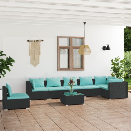vidaXL Set de muebles de jardín 8 pzas y cojines ratán sintético negro