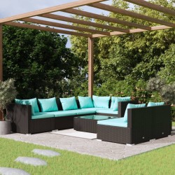 vidaXL Set de muebles de jardín 8 pzas y cojines ratán sintético negro