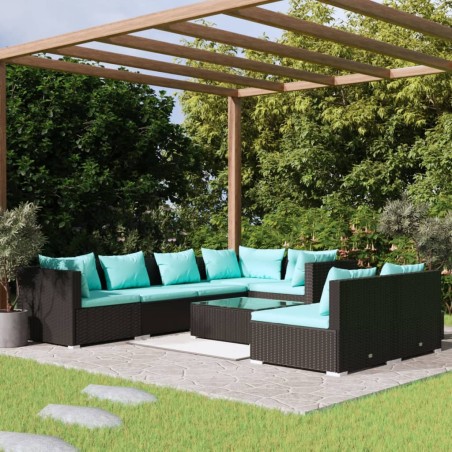 vidaXL Set de muebles de jardín 8 pzas y cojines ratán sintético negro