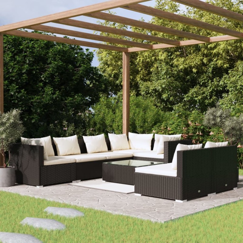 vidaXL Set de muebles de jardín 8 pzas y cojines ratán sintético negro vidaXL Set de muebles de jardín 8 pzas y cojines ratán sintético negro