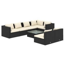 vidaXL Set de muebles de jardín 8 pzas y cojines ratán sintético negro
