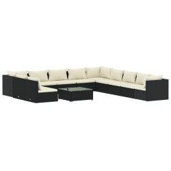 vidaXL Set de sofás de jardín 12 pzas cojines ratán sintético negro
