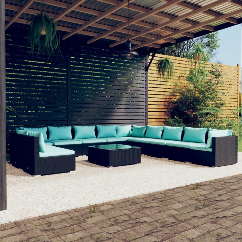 vidaXL Set de sofás de jardín 12 pzas cojines ratán sintético negro