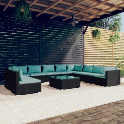 vidaXL Set muebles de jardín 11 pzas y cojines ratán sintético negro