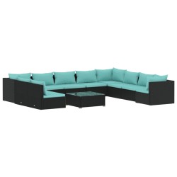 vidaXL Set muebles de jardín 11 pzas y cojines ratán sintético negro