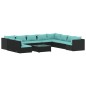 vidaXL Set muebles de jardín 11 pzas y cojines ratán sintético negro vidaXL Set muebles de jardín 11 pzas y cojines ratán sintético negro